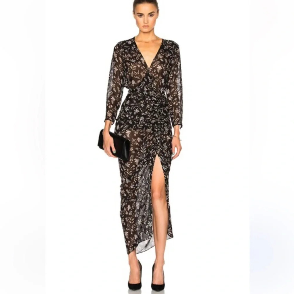 Veronica Beard Merrill Drawstring Silk Long Sleeve Midi Dress Black Size 0